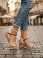 Delphine | Women's Wedge Sandals with Pearl Detail