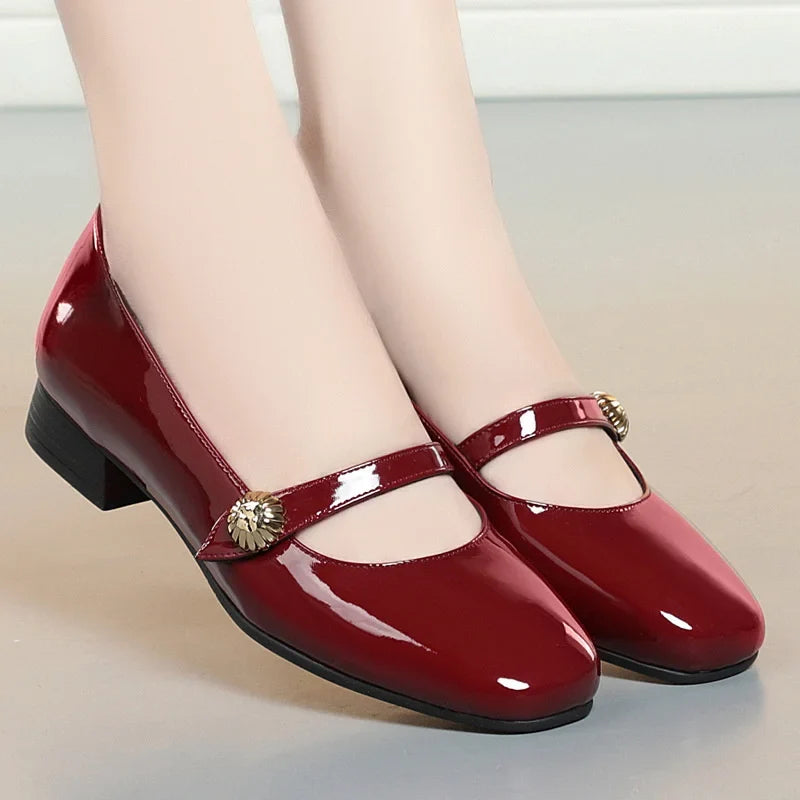 Aisling - Women's Classic Patent Mary Janes with Strap Detail