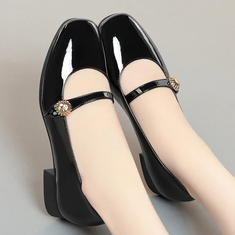 Aisling - Women's Classic Patent Mary Janes with Strap Detail