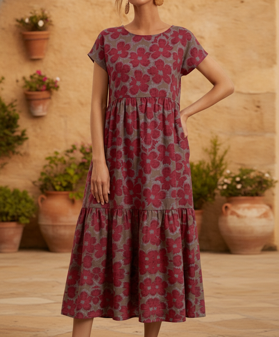 Amara | Women's Floral Maxi Dress with Short Sleeves