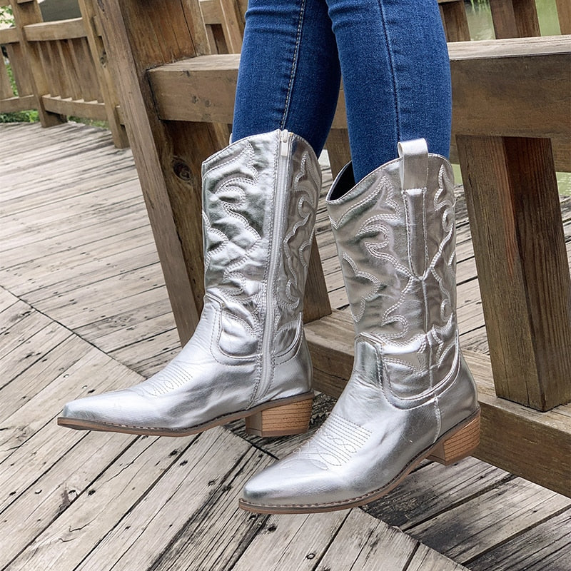 Amelie - Women's Chic Cowboy Boots with Side Zip