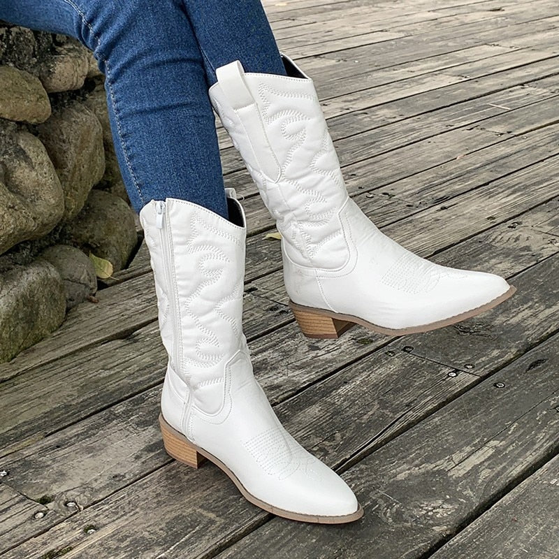 Amelie - Women's Chic Cowboy Boots with Side Zip