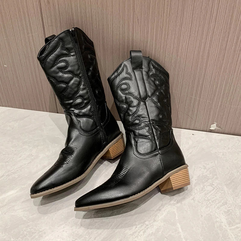 Amelie - Women's Chic Cowboy Boots with Side Zip