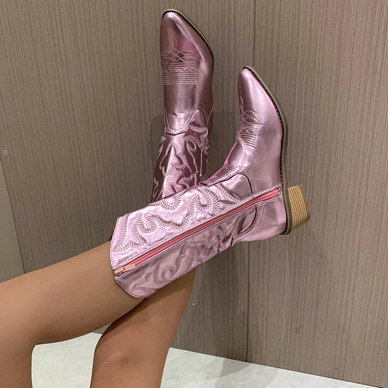 Amelie - Women's Chic Cowboy Boots with Side Zip