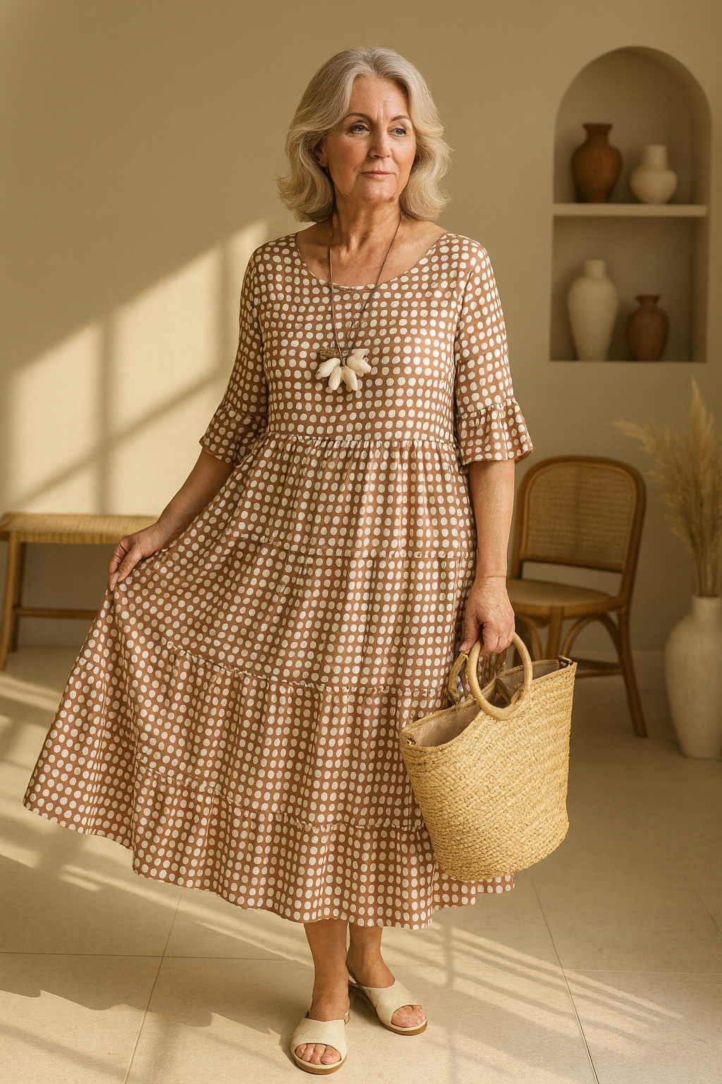 Anya | Women's Polka Dot Midi Dress with Short Sleeves