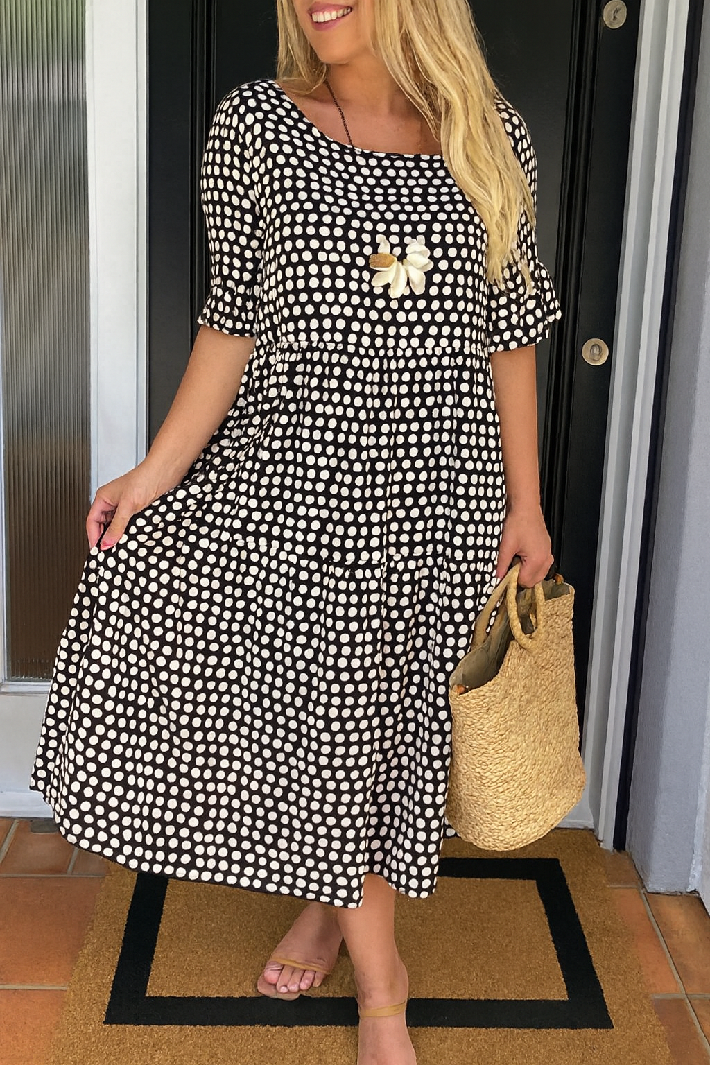 Anya | Women's Polka Dot Midi Dress with Short Sleeves