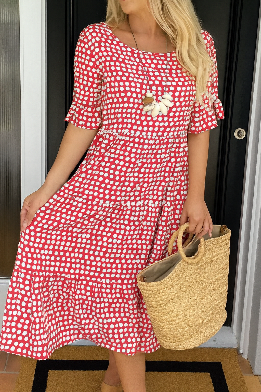 Anya | Women's Polka Dot Midi Dress with Short Sleeves