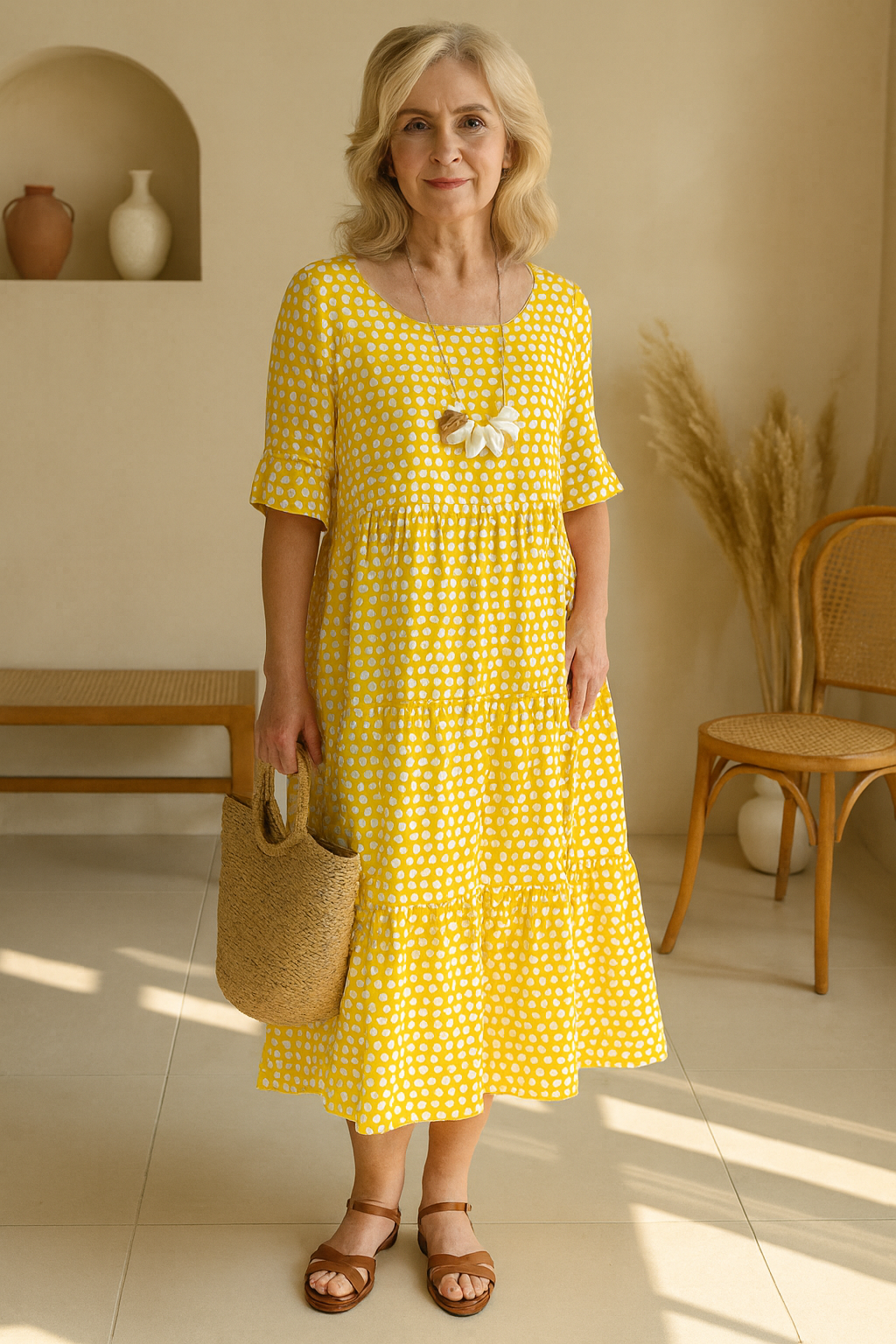 Anya | Women's Polka Dot Midi Dress with Short Sleeves