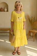 Anya | Women's Polka Dot Midi Dress with Short Sleeves