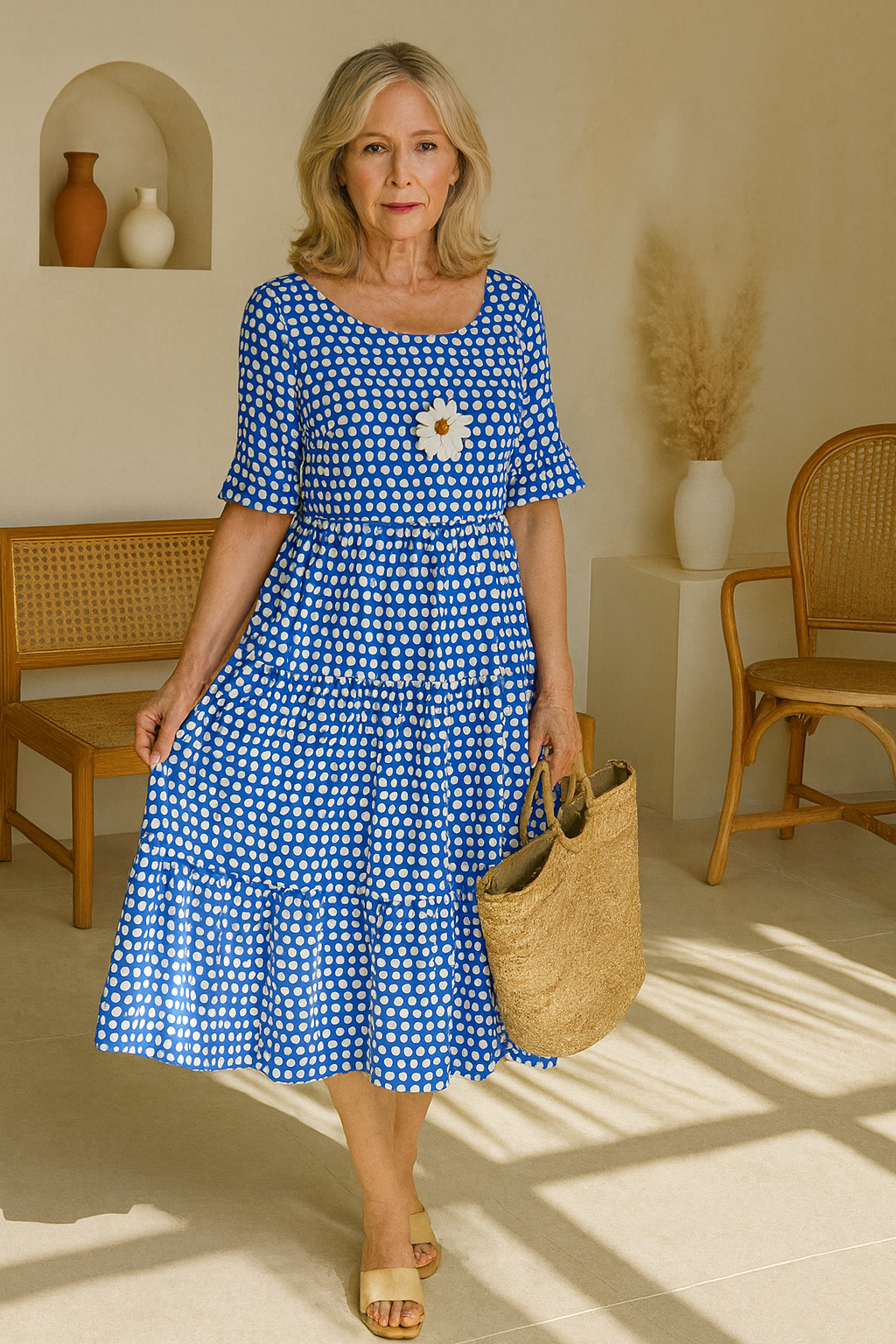 Anya | Women's Polka Dot Midi Dress with Short Sleeves