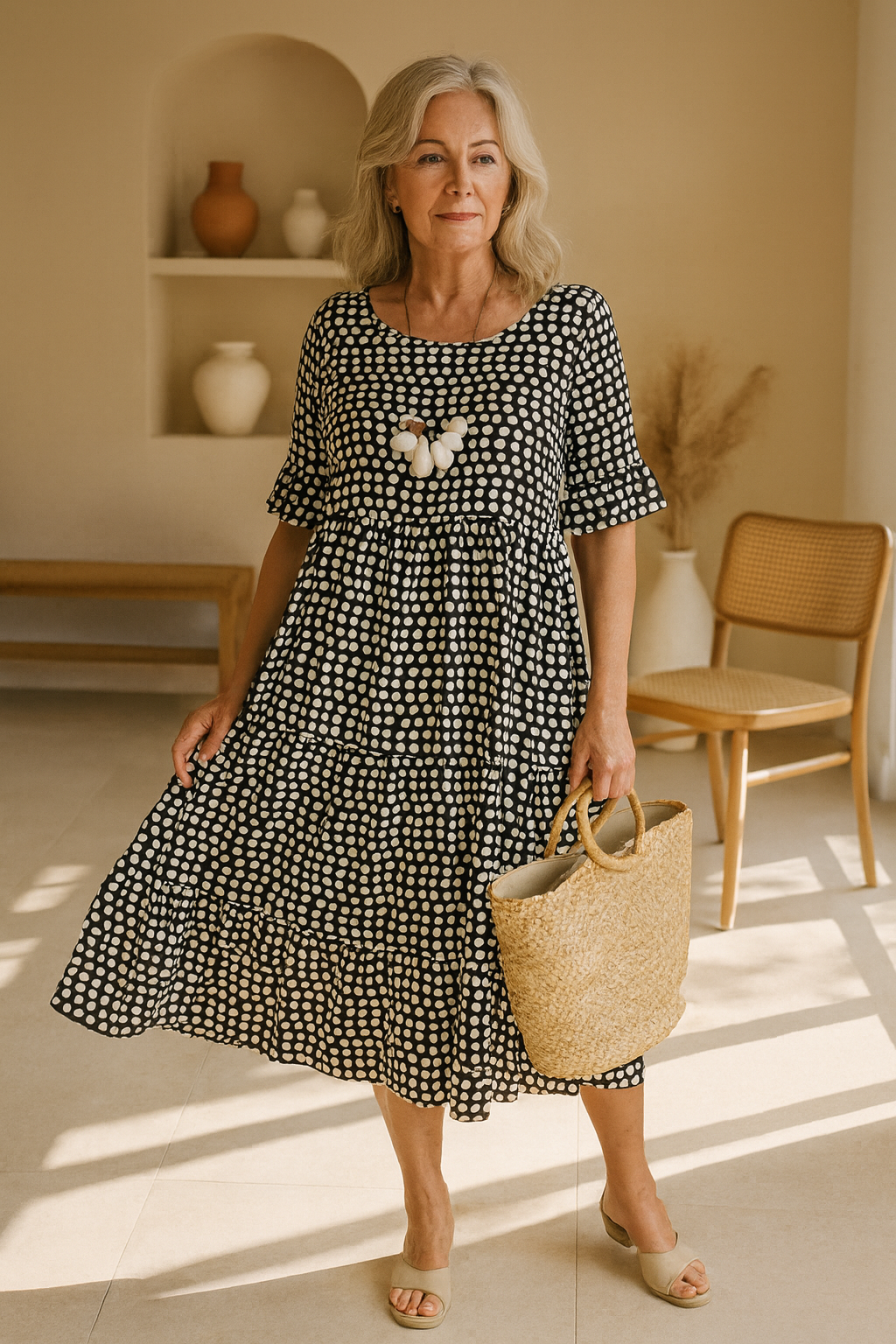 Anya | Women's Polka Dot Midi Dress with Short Sleeves