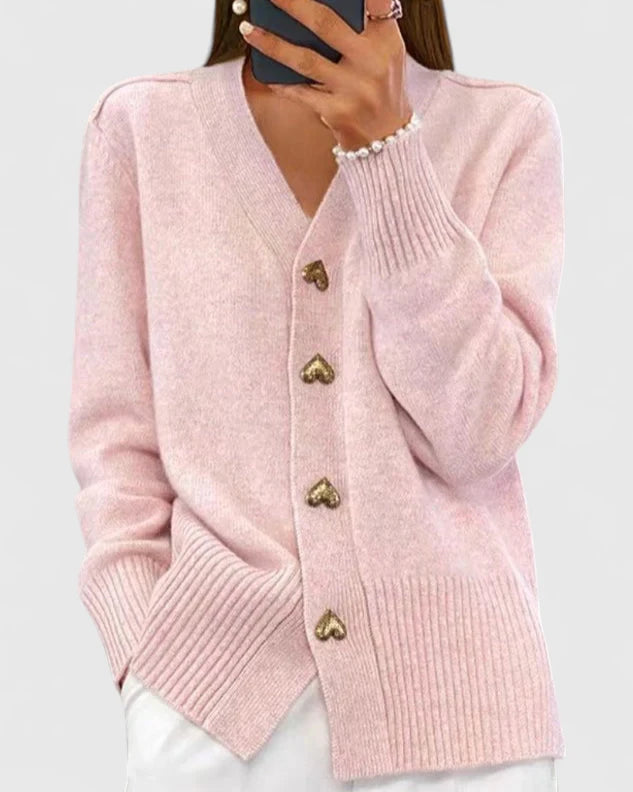 Aria | Women's Cozy Cardigan with Heart Buttons
