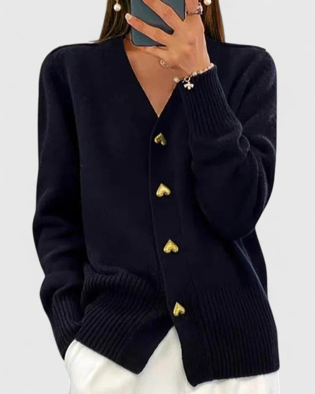 Aria | Women's Cozy Cardigan with Heart Buttons