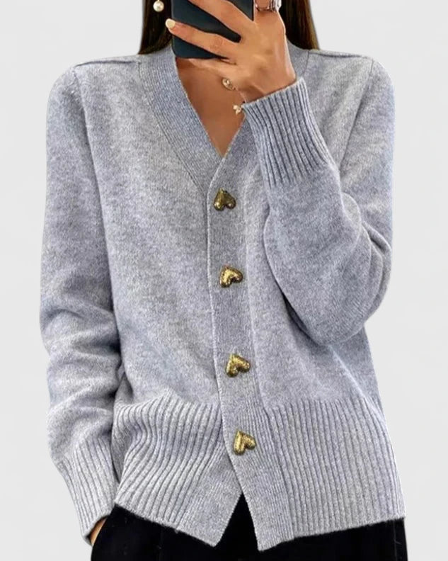 Aria | Women's Cozy Cardigan with Heart Buttons