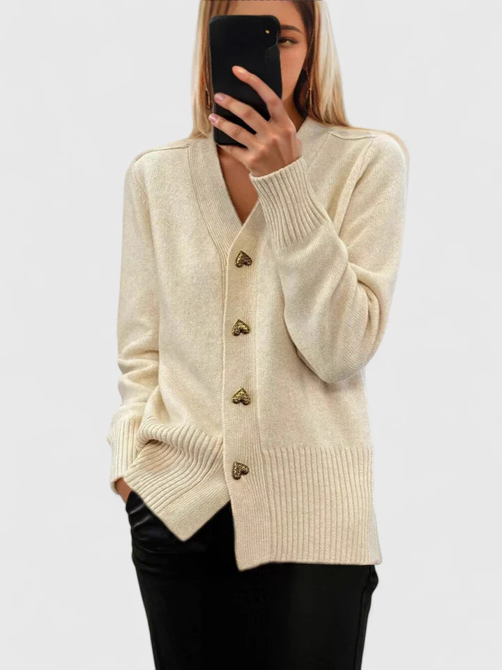 Aria | Women's Cozy Cardigan with Heart Buttons