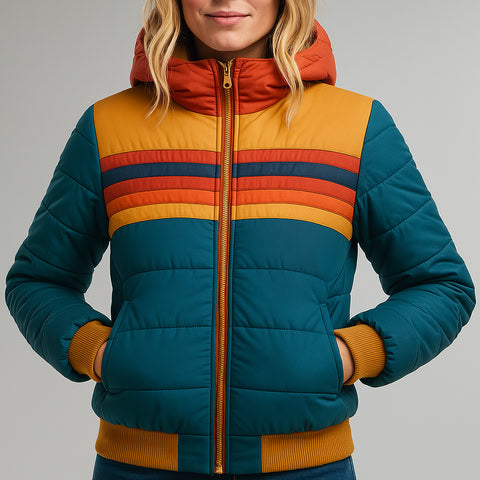 Arwen - Women's Retro Colorblock Puffer Jacket