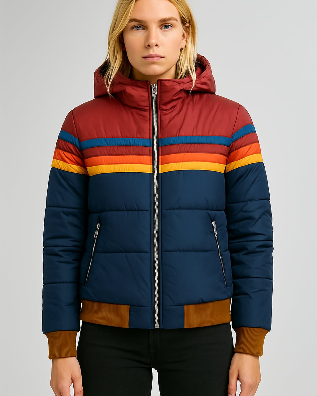 Arwen - Women's Retro Colorblock Puffer Jacket