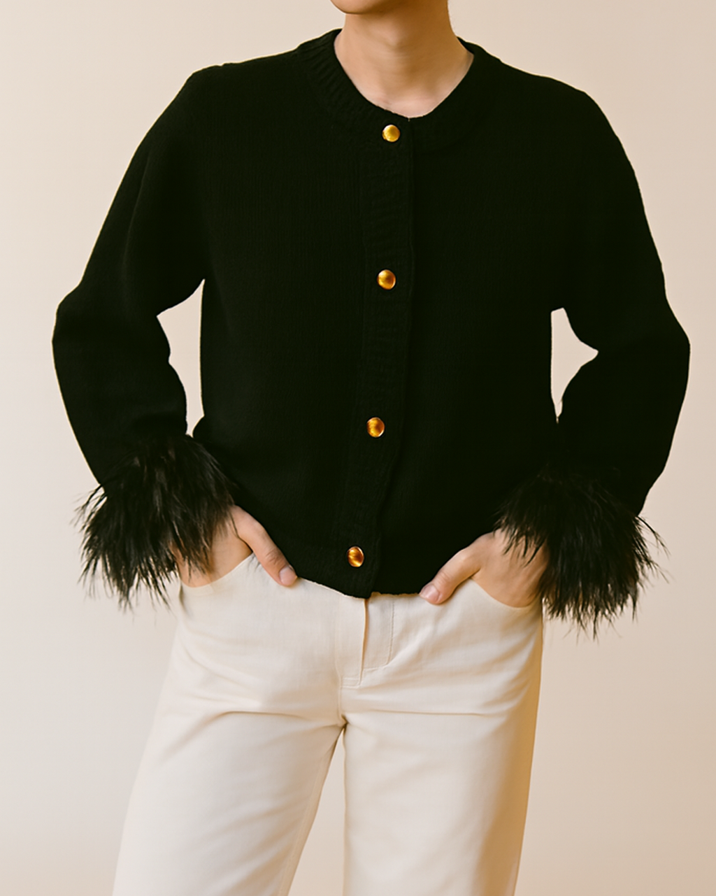 Astrid - Women's Elegant Feather Cuff Cardigan