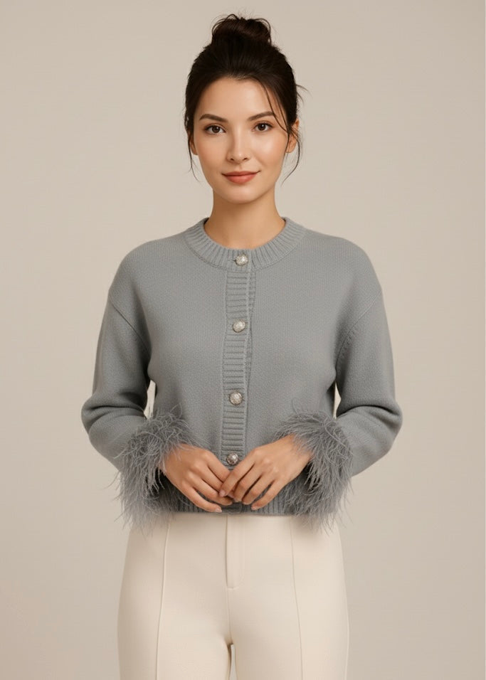 Astrid - Women's Elegant Feather Cuff Cardigan