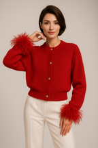 Astrid - Women's Elegant Feather Cuff Cardigan