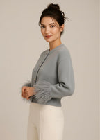Astrid - Women's Elegant Feather Cuff Cardigan