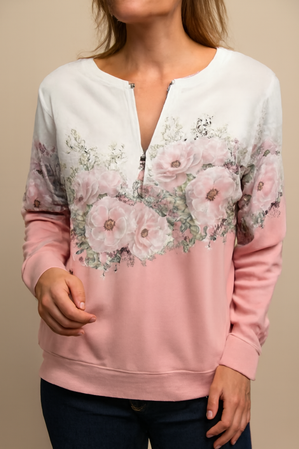 Aurora | Women's Floral Quarter Zip Sweatshirt