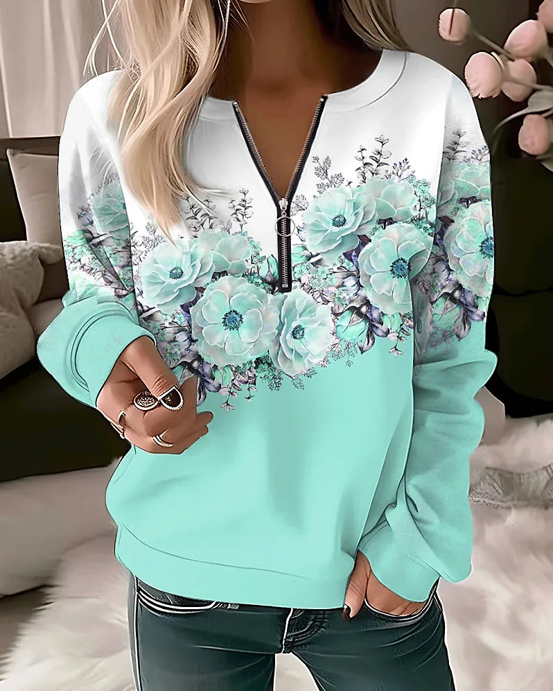 Aurora | Women's Floral Quarter Zip Sweatshirt