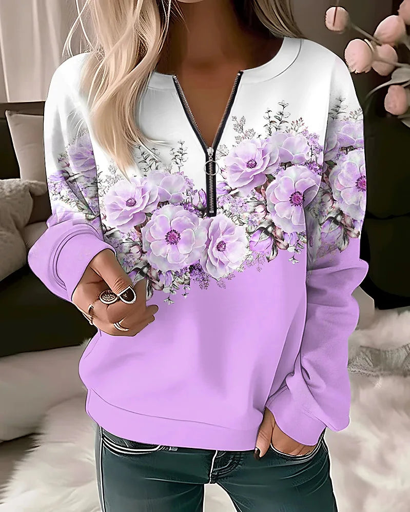 Aurora | Women's Floral Quarter Zip Sweatshirt