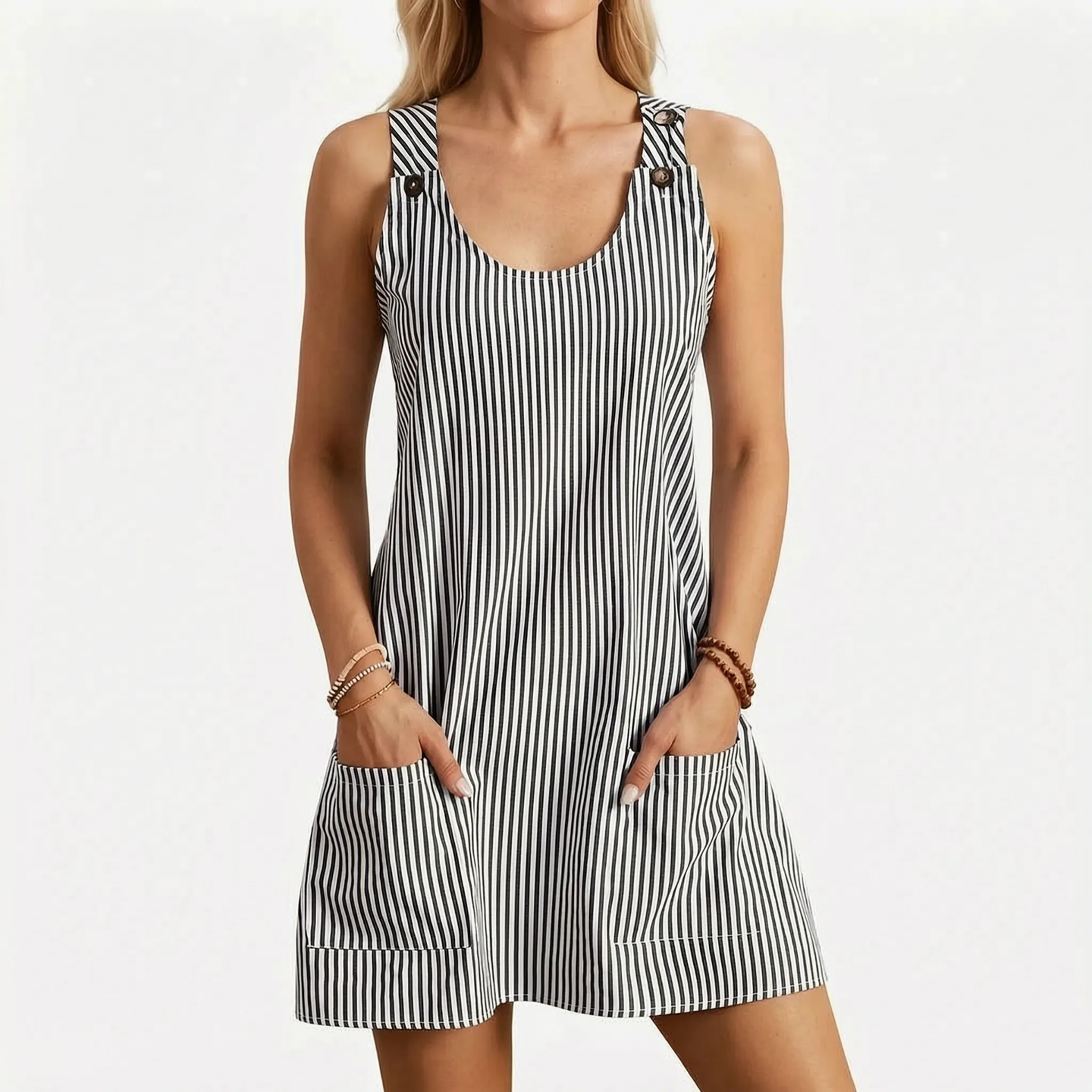 Avelis - Casual Sleeveless Striped Summer Dress