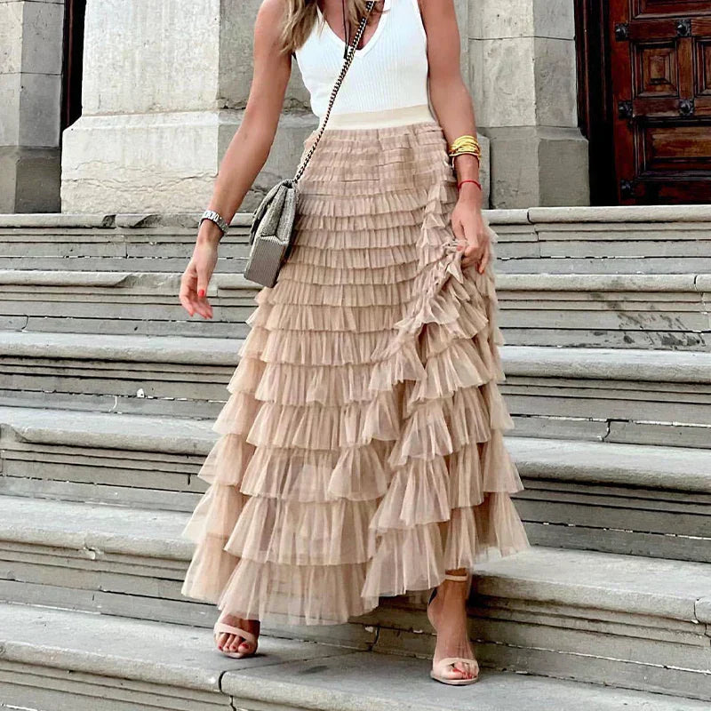 Azura | Women's Elegant Layered Tulle Maxi Skirt