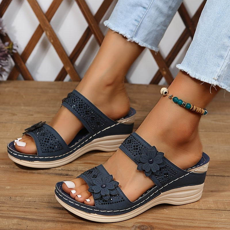 Freya | Women's Floral Wedge Slide Sandals