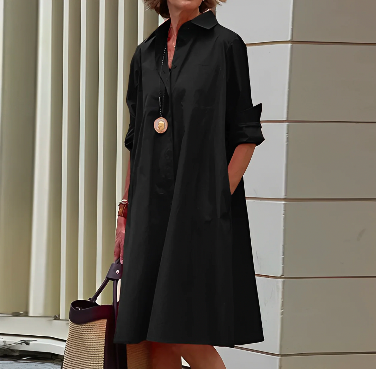 Elara | Women's Classic Midi Shirt Dress