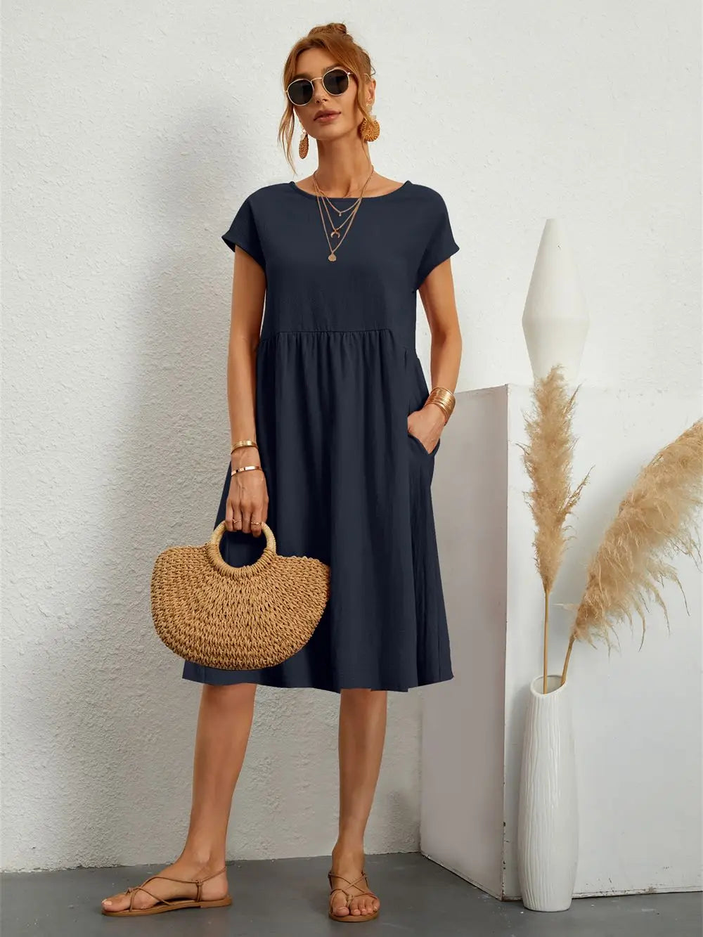 Thea | Women's Casual Midi Dress with Pockets