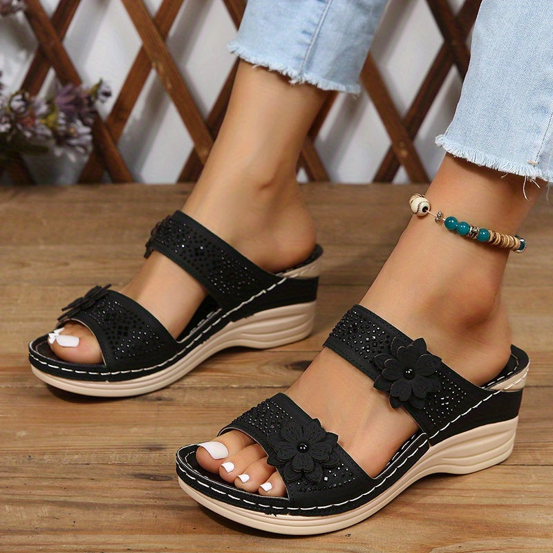 Freya | Women's Floral Wedge Slide Sandals