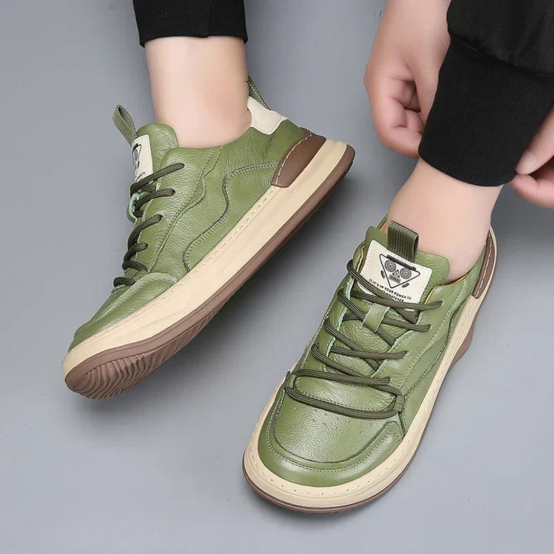 Cade - Men's Casual Green Sneakers with Contrast Sole