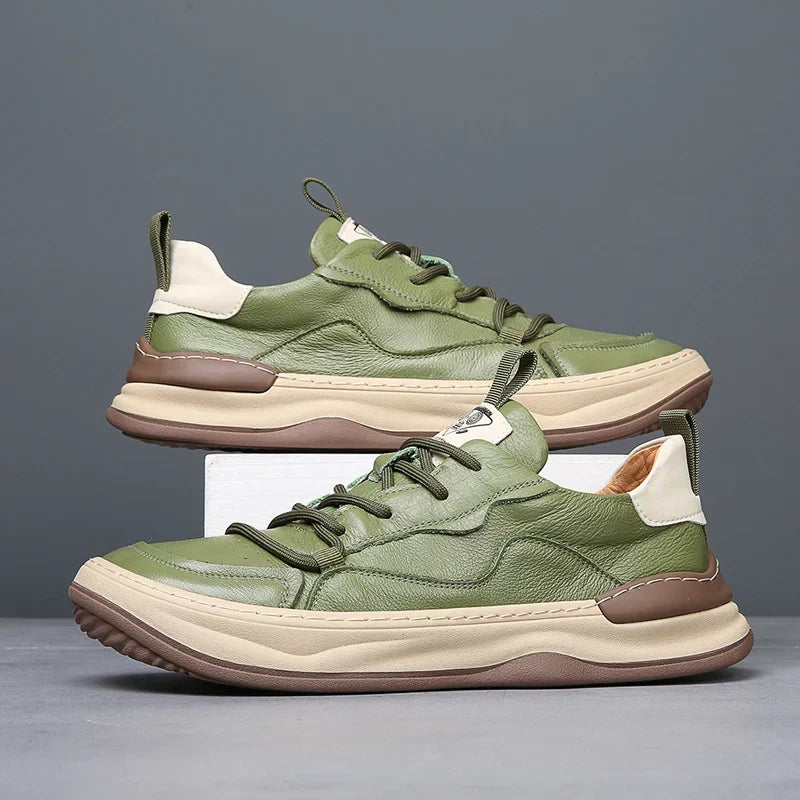 Cade - Men's Casual Green Sneakers with Contrast Sole