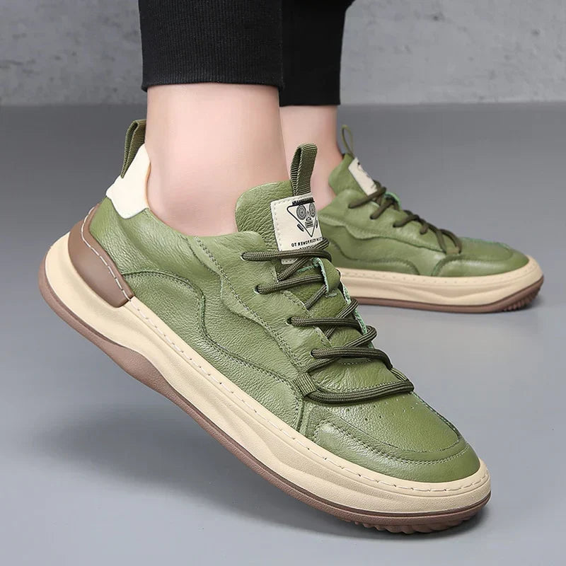 Cade - Men's Casual Green Sneakers with Contrast Sole