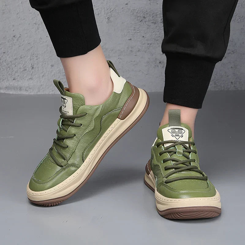 Cade - Men's Casual Green Sneakers with Contrast Sole
