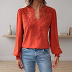 Cadora - V-Neck Textured Long Sleeve Blouse