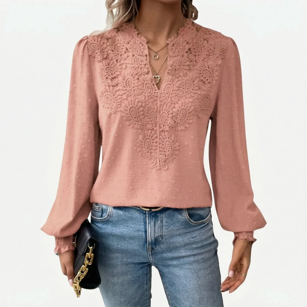 Cadora - V-Neck Textured Long Sleeve Blouse
