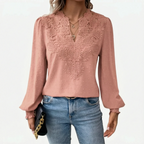 Cadora - V-Neck Textured Long Sleeve Blouse