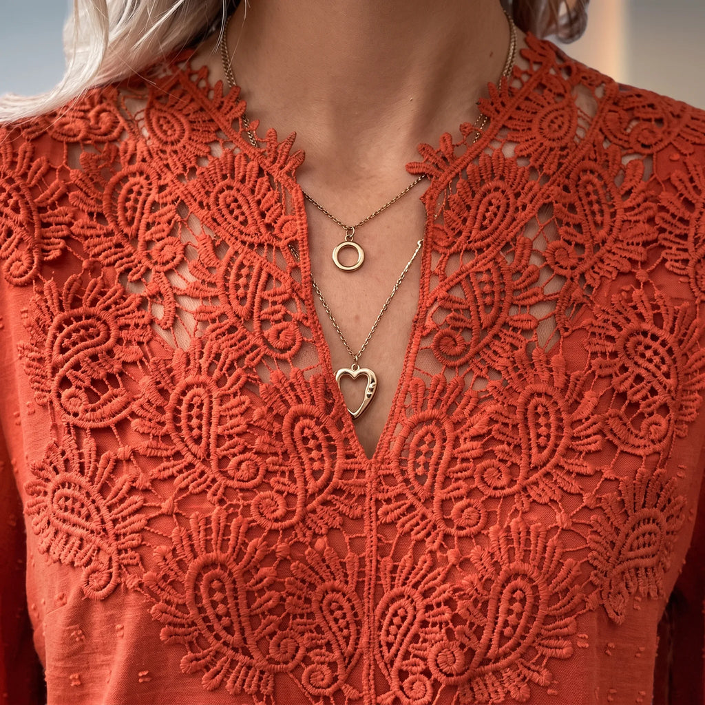 Cadora - V-Neck Textured Long Sleeve Blouse