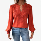 Cadora - V-Neck Textured Long Sleeve Blouse