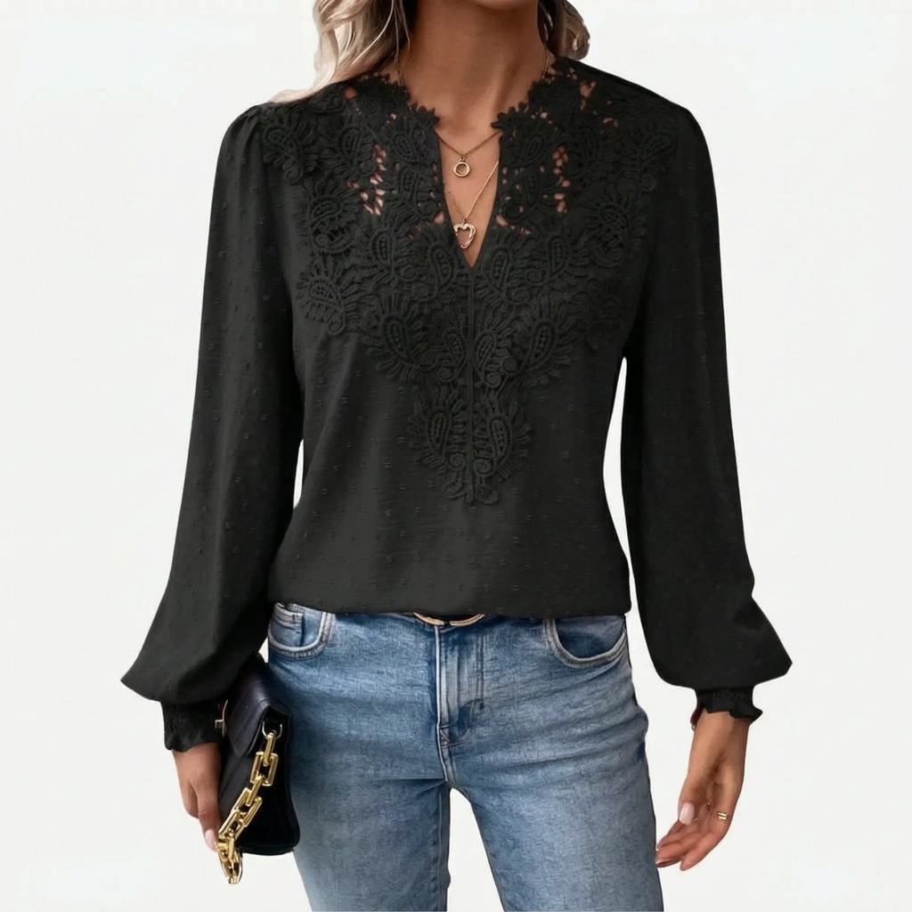 Cadora - V-Neck Textured Long Sleeve Blouse