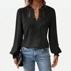 Cadora - V-Neck Textured Long Sleeve Blouse