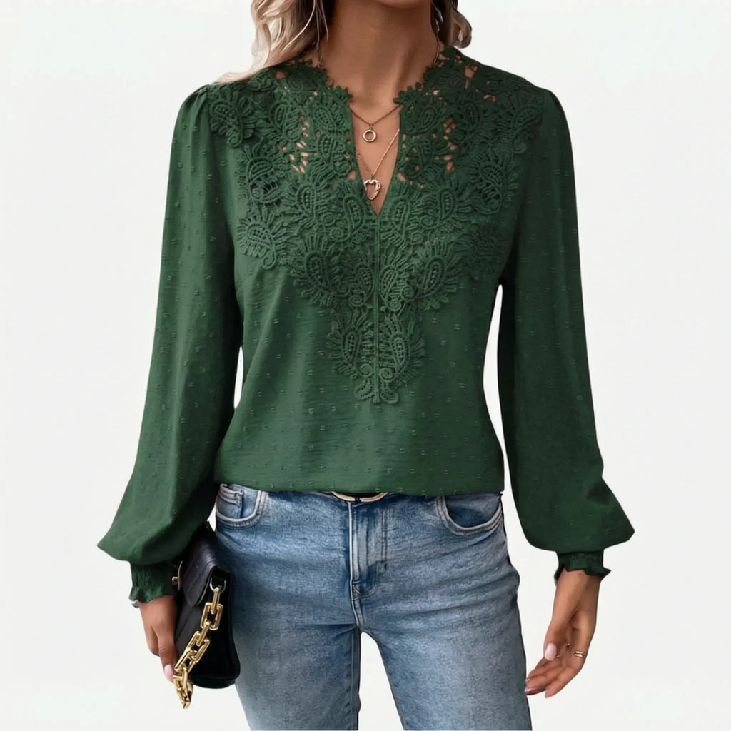 Cadora - V-Neck Textured Long Sleeve Blouse