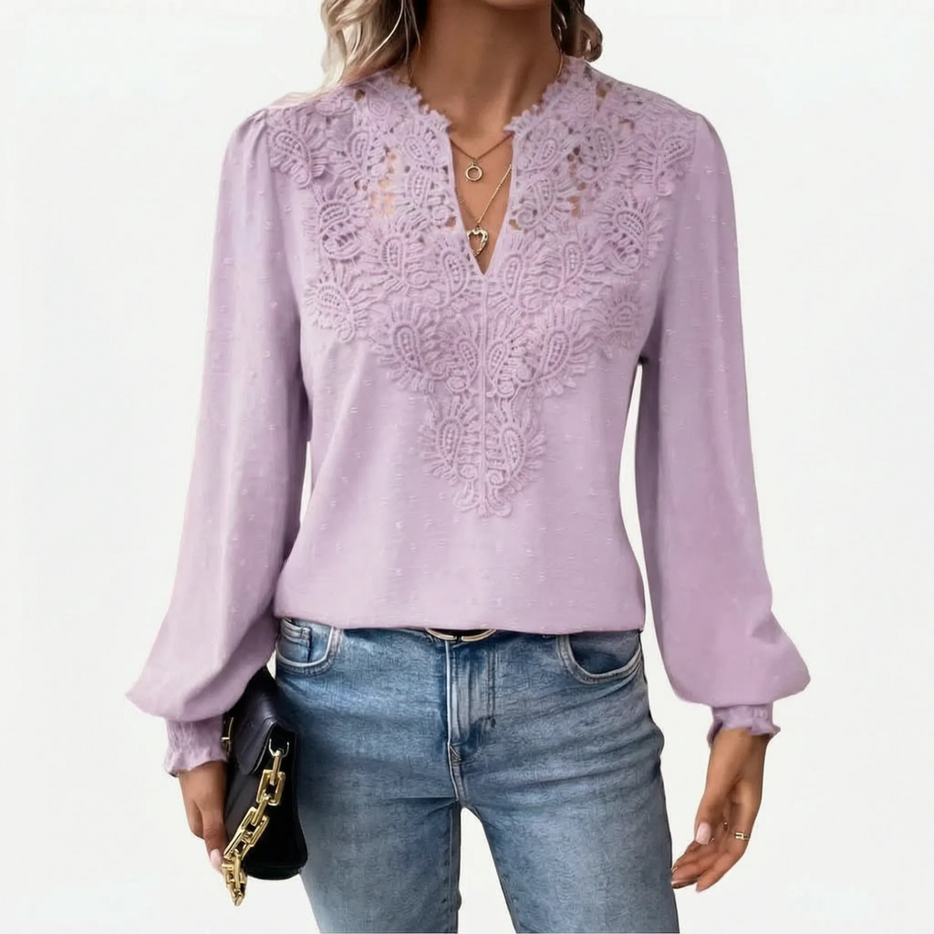 Cadora - V-Neck Textured Long Sleeve Blouse