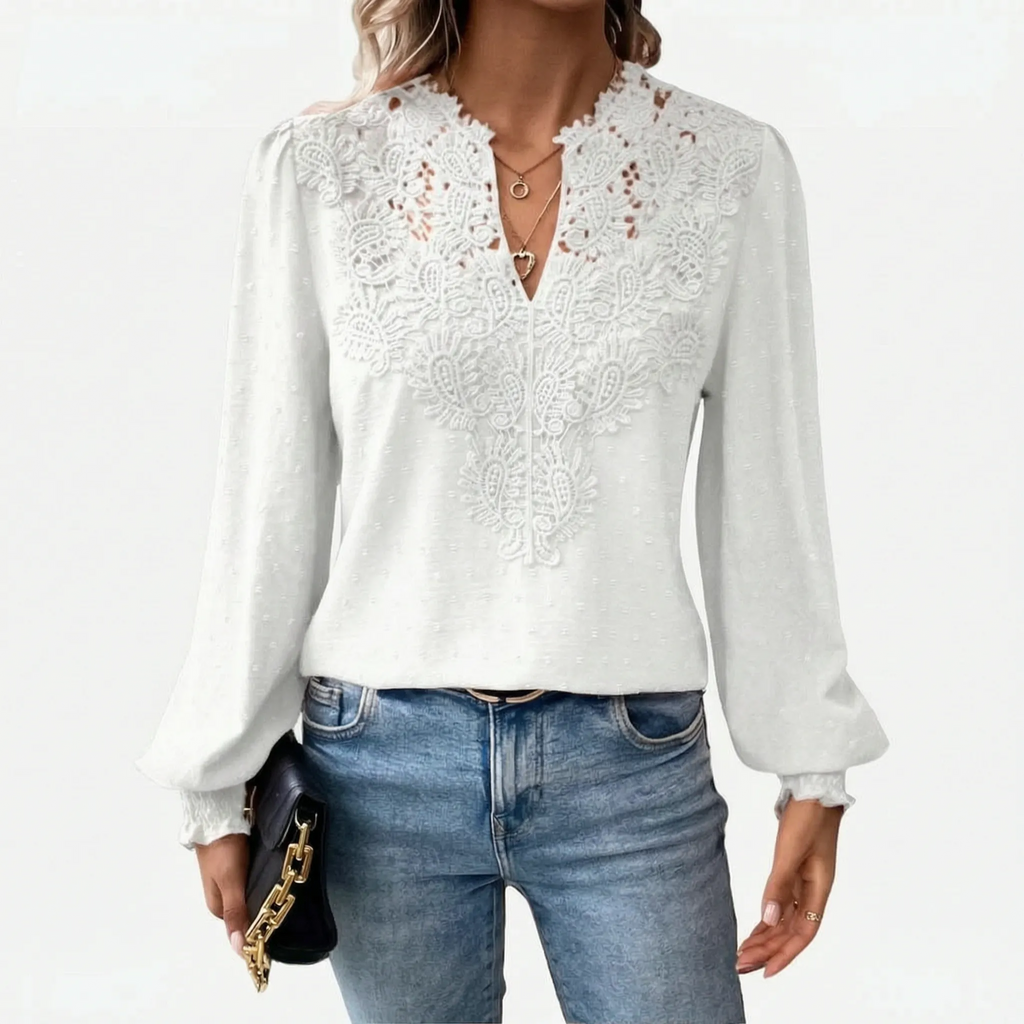 Cadora - V-Neck Textured Long Sleeve Blouse