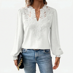 Cadora - V-Neck Textured Long Sleeve Blouse