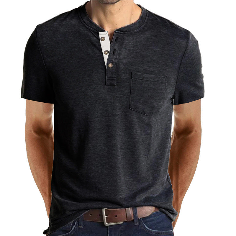 Caleb - Men's Classic Henley Shirt with Chest Pocket